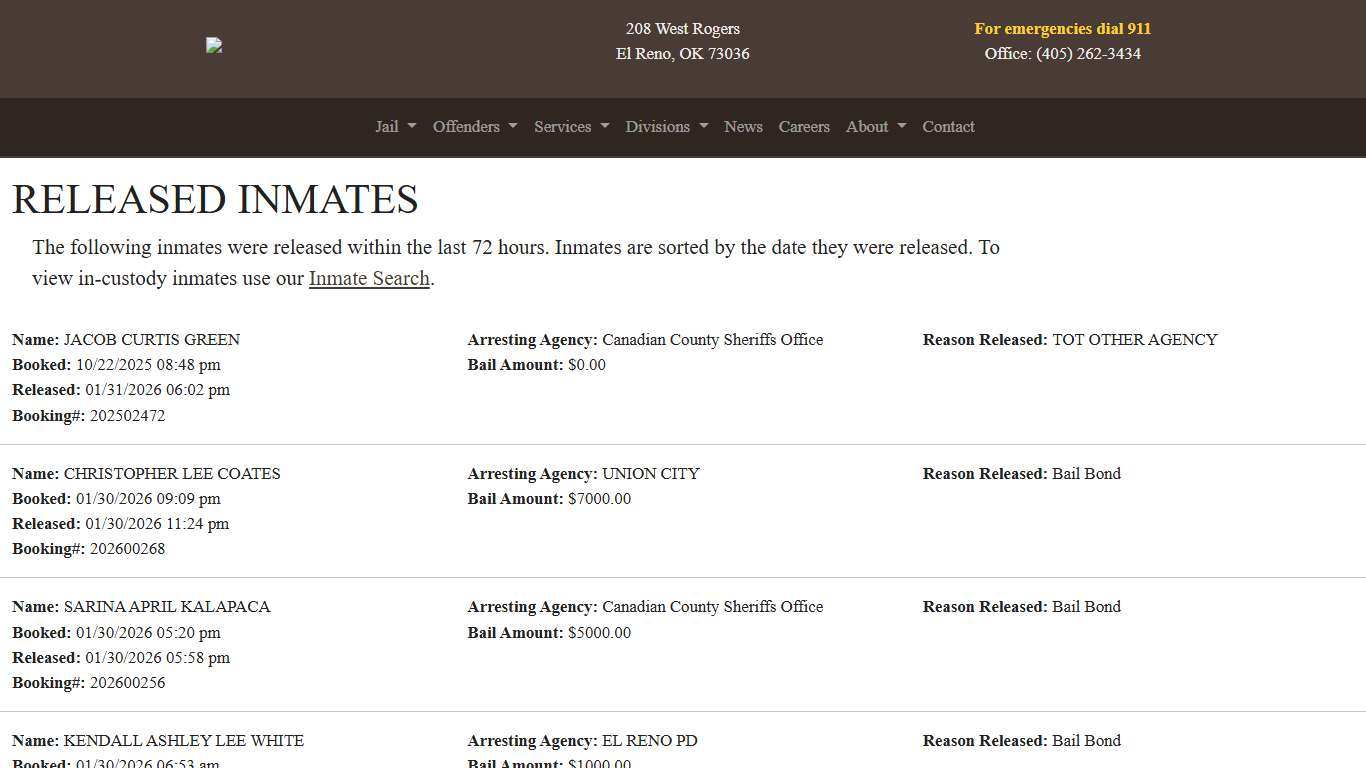 Released Canadian County Sheriff's Office